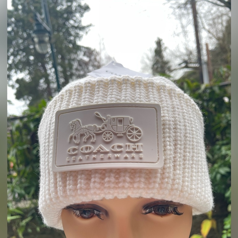 Coach Cream Ribbed Knit Beanie - Picture 10 of 17
